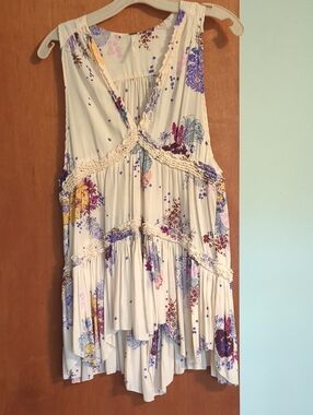 Free People Cream Floral Mini Dress with Purple, Yellow and Pink Accents